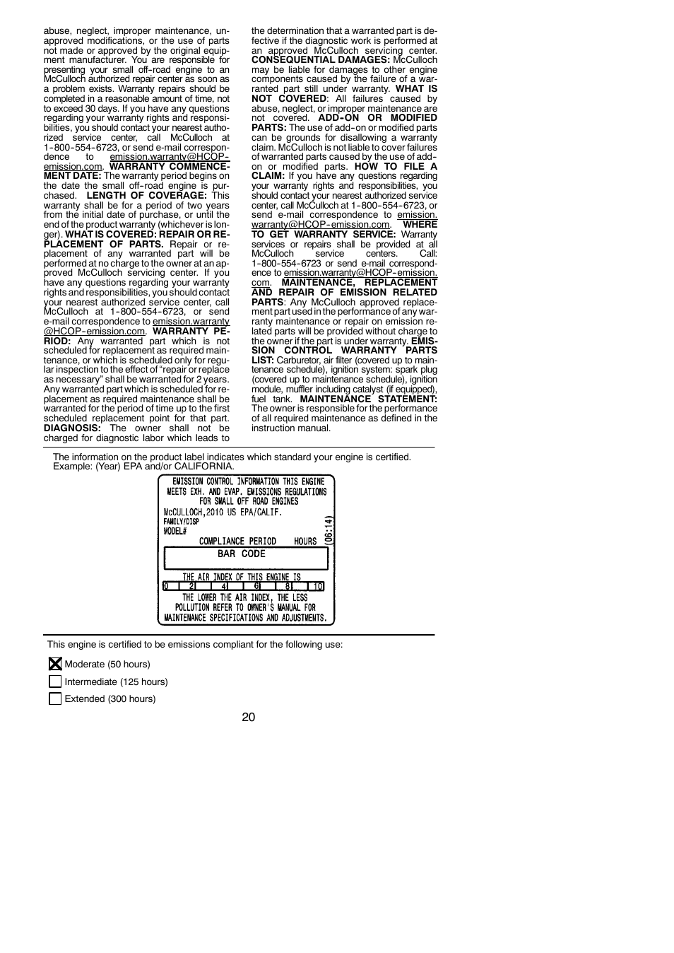 McCulloch MC025 User Manual | Page 20 / 20
