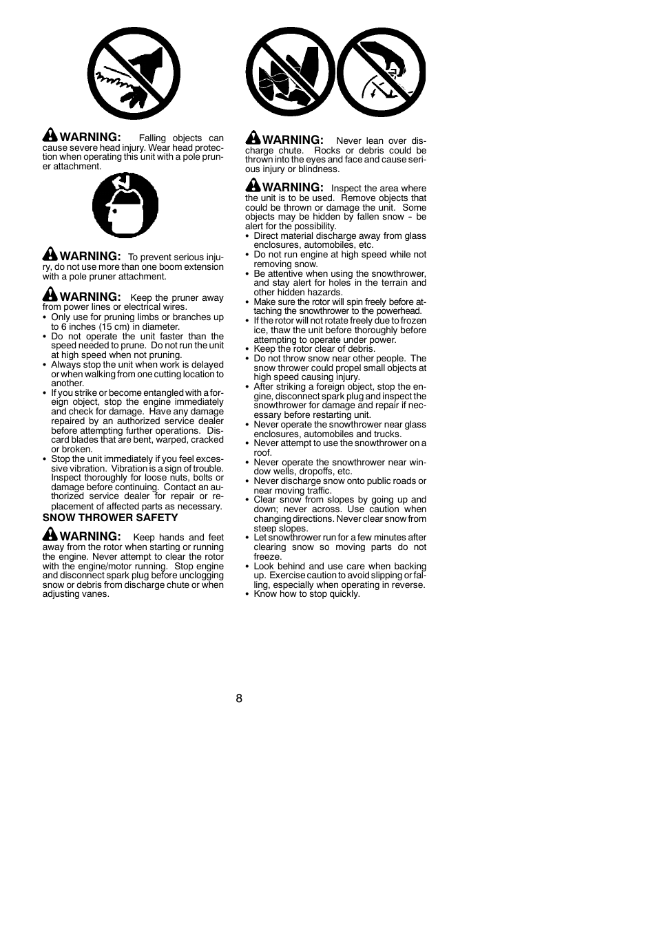 8warning, Warning | McCulloch MC025 User Manual | Page 8 / 20