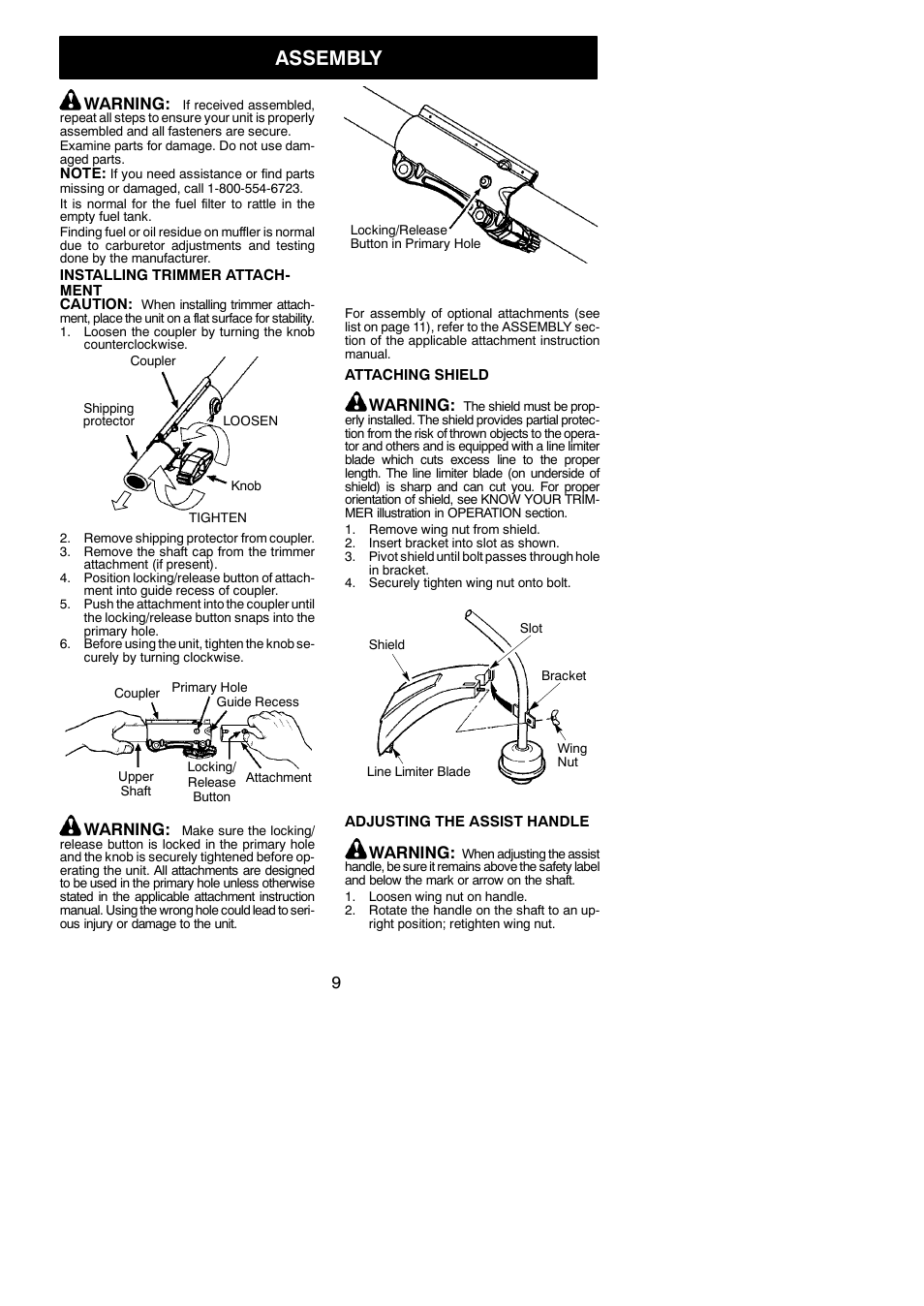 Assembly, Warning | McCulloch MC025 User Manual | Page 9 / 20