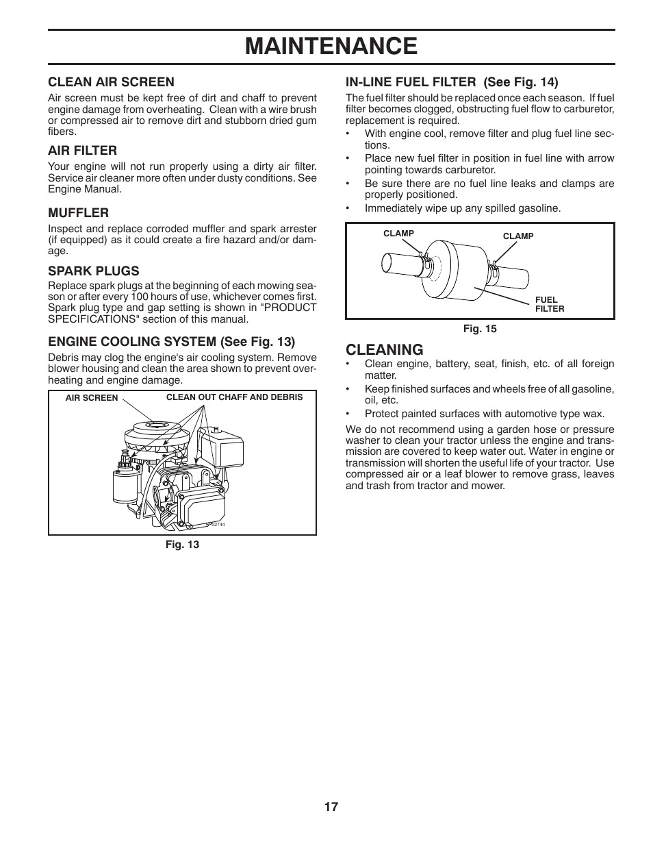 Maintenance, Cleaning | McCulloch 96012010300 User Manual | Page 17 / 28
