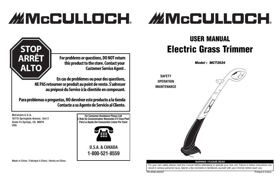 McCulloch MCT2024 User Manual | 21 pages
