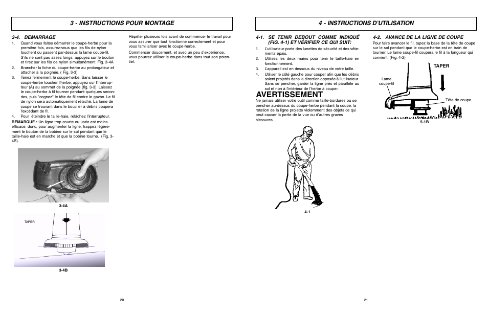 Avertissement, 3 - instructions pour montage, 4 - instructions d’utilisation | McCulloch MCT2024 User Manual | Page 11 / 21