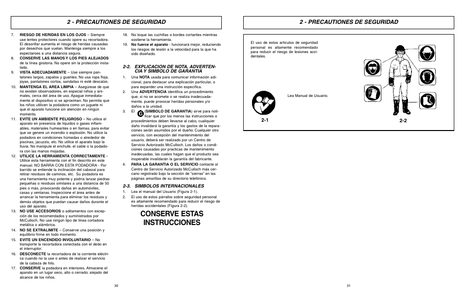Conserve estas instrucciones, 2 - precautiones de seguridad | McCulloch MCT2024 User Manual | Page 16 / 21