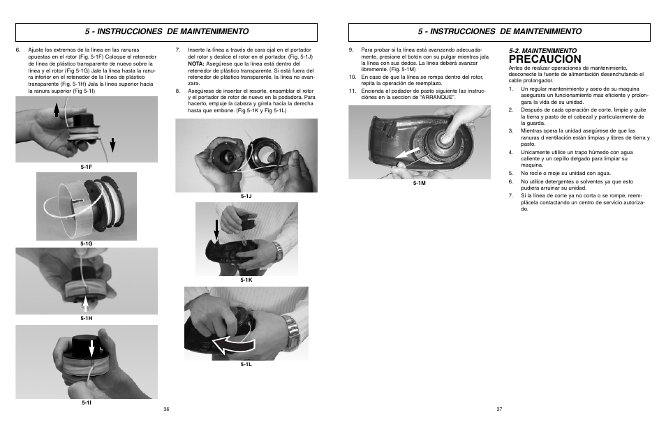 Precaucion, 5 - instrucciones de maintenimiento | McCulloch MCT2024 User Manual | Page 19 / 21