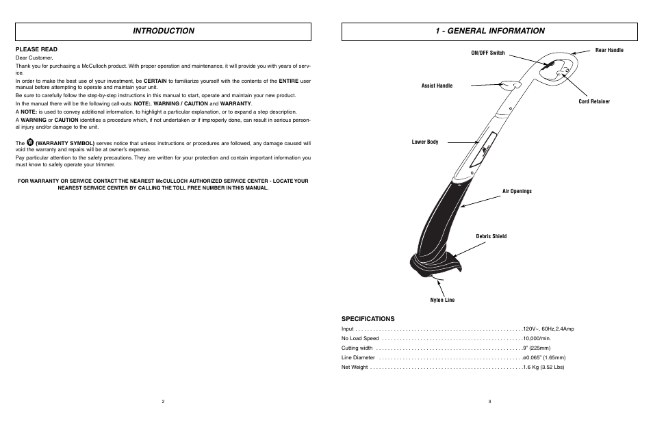 Introduction 1 - general information | McCulloch MCT2024 User Manual | Page 2 / 21