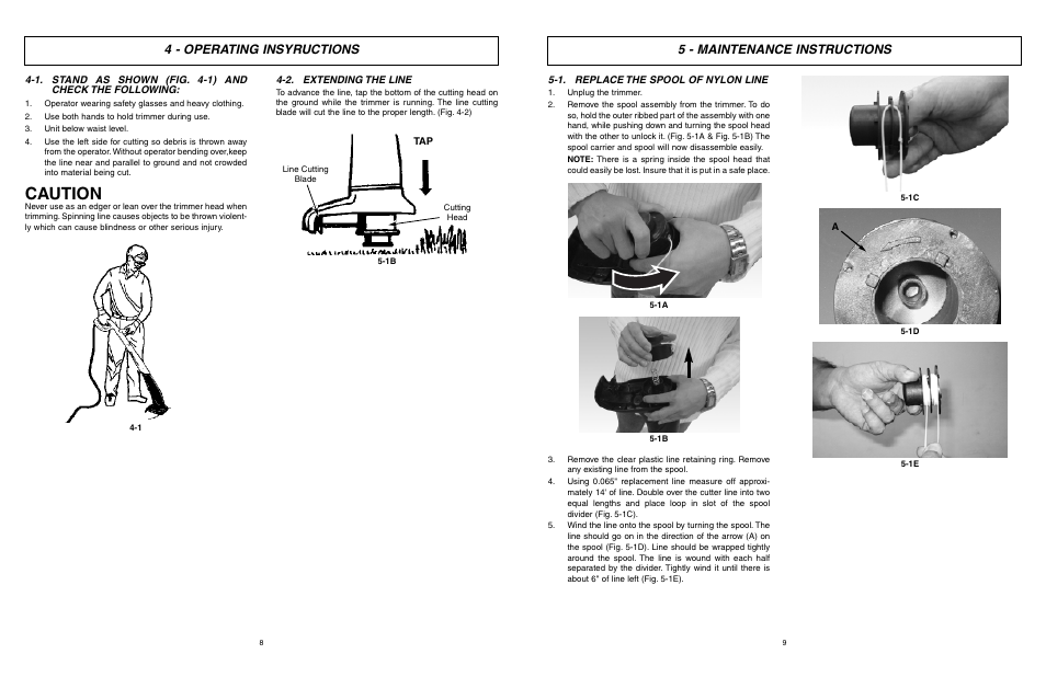 Caution, 4 - operating insyructions, 5 - maintenance instructions | McCulloch MCT2024 User Manual | Page 5 / 21