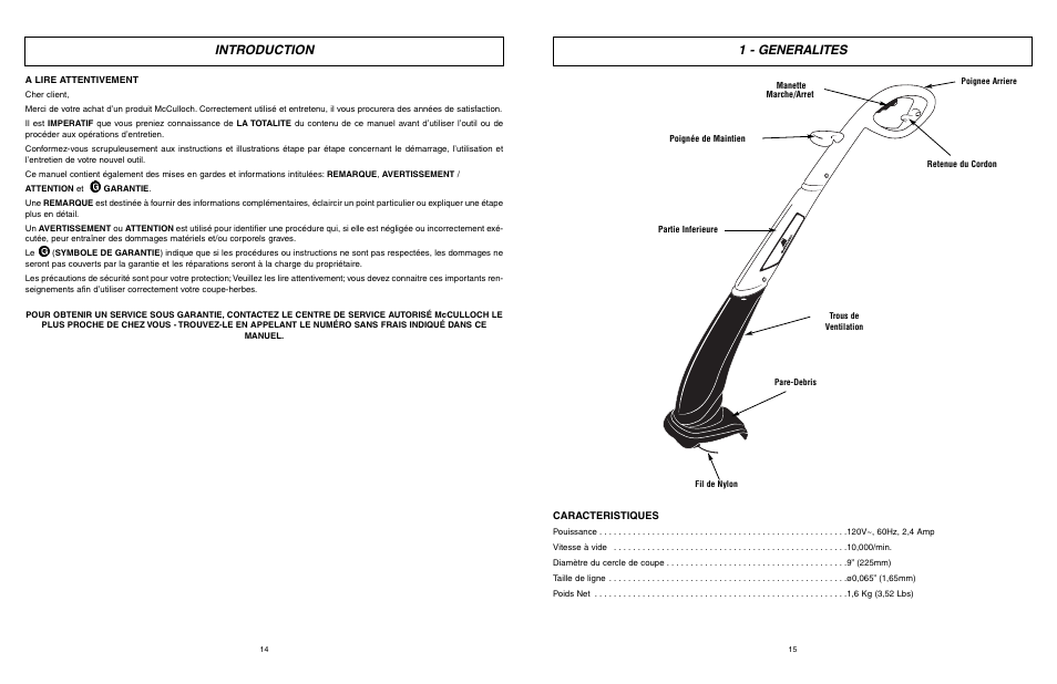 1 - generalites, Introduction | McCulloch MCT2024 User Manual | Page 8 / 21