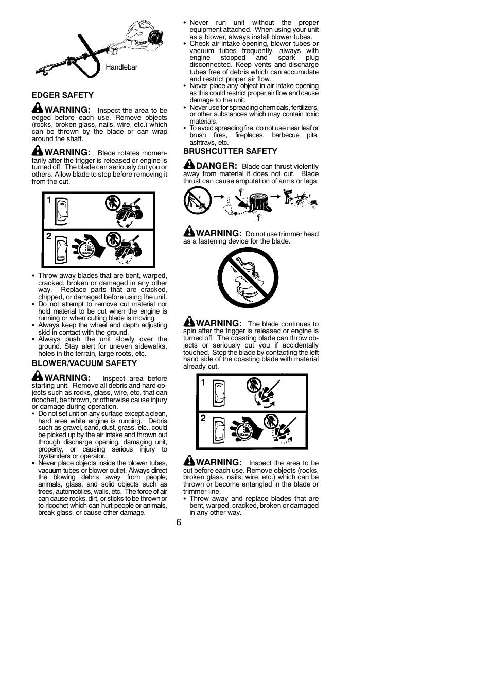 Warning, Danger | McCulloch MC125 User Manual | Page 6 / 19
