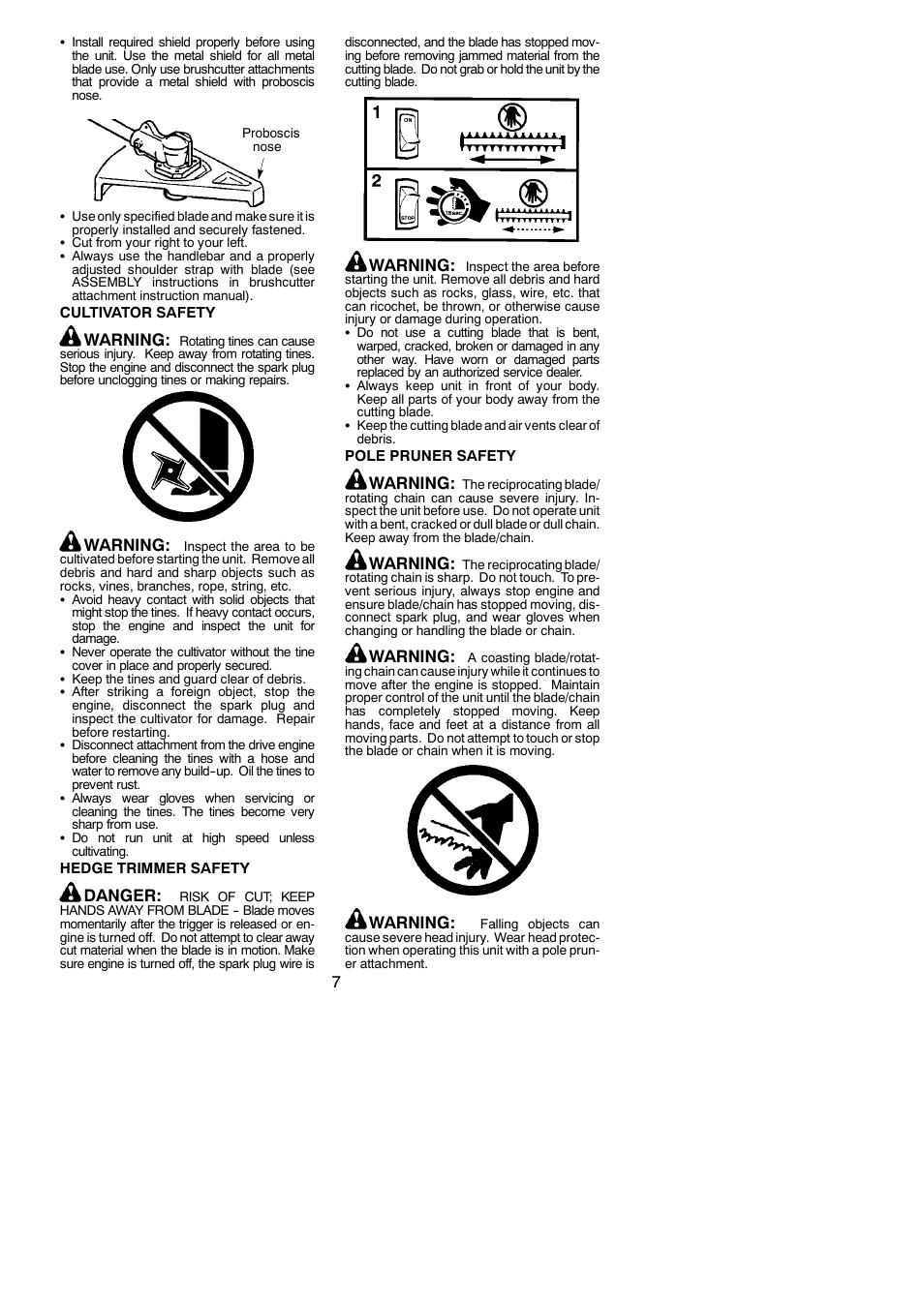 Warning, Danger | McCulloch MC125 User Manual | Page 7 / 19
