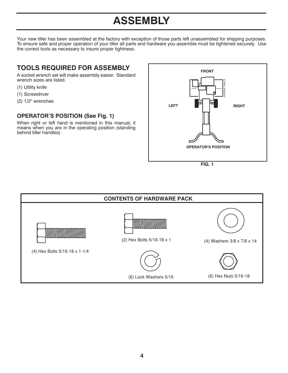 Assembly, Tools required for assembly | McCulloch MFT55 User Manual | Page 4 / 24