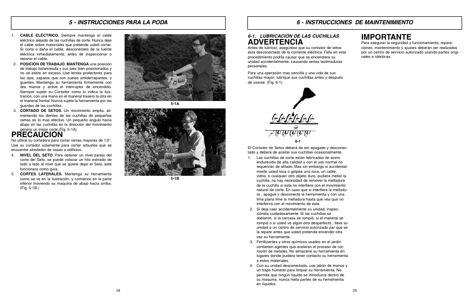 Advertencia, Importante, Precaucion | 6 - instrucciones de maintenimiento, 5 - instrucciones para la poda | McCulloch 6096-203A12 User Manual | Page 15 / 17