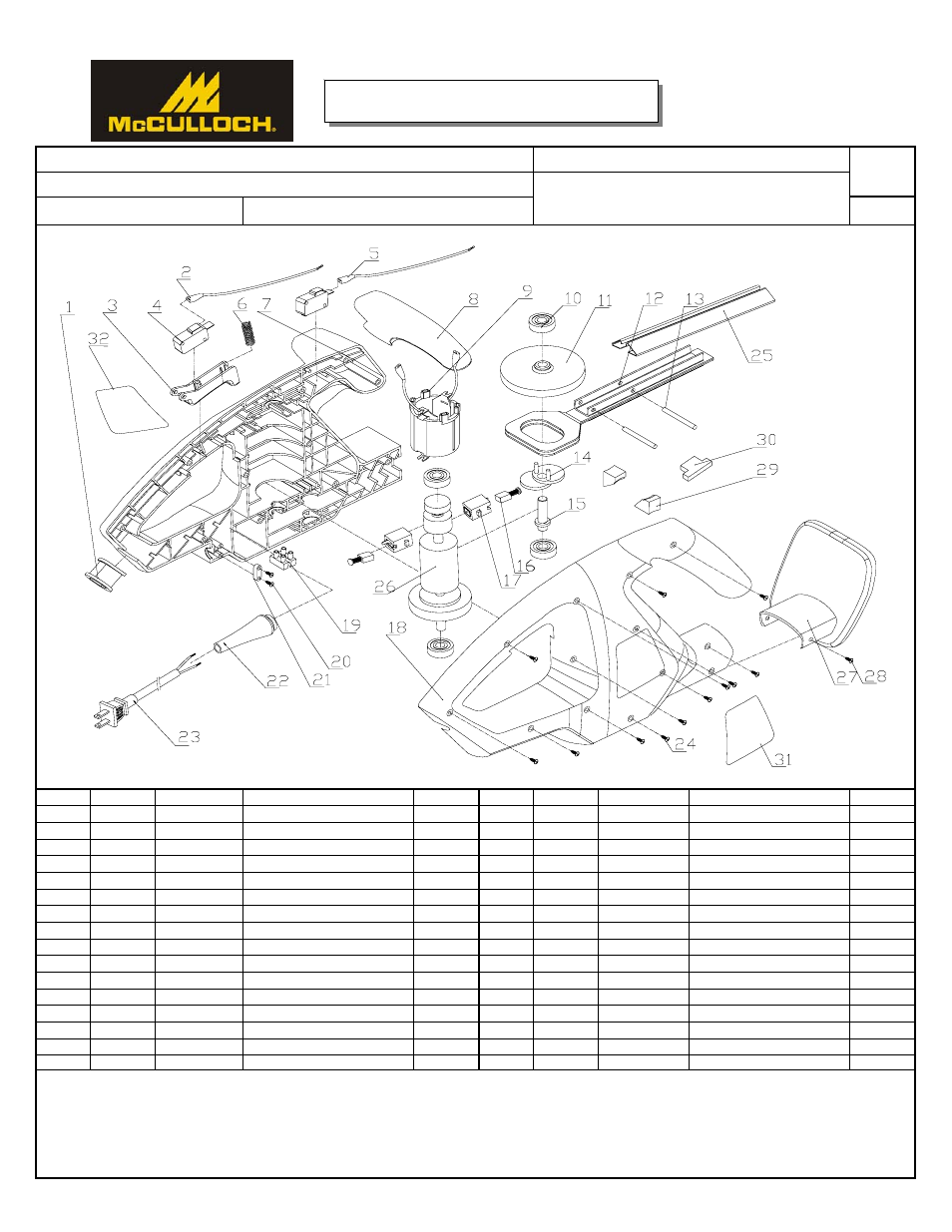 Iplmct203a20.pdf, Draw, Model no | Service spare parts list, Specify model no. when ordering parts date, 20" hedge trimmer | McCulloch 6096-203A12 User Manual | Page 17 / 17