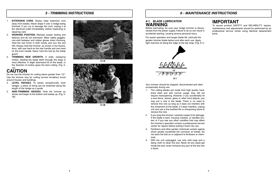 Caution, Warning, Important | 5 - trimming instructions, 6 - maintenance instructions | McCulloch 6096-203A12 User Manual | Page 5 / 17