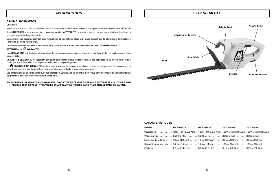 Introduction 1 - generalites | McCulloch 6096-203A12 User Manual | Page 7 / 17