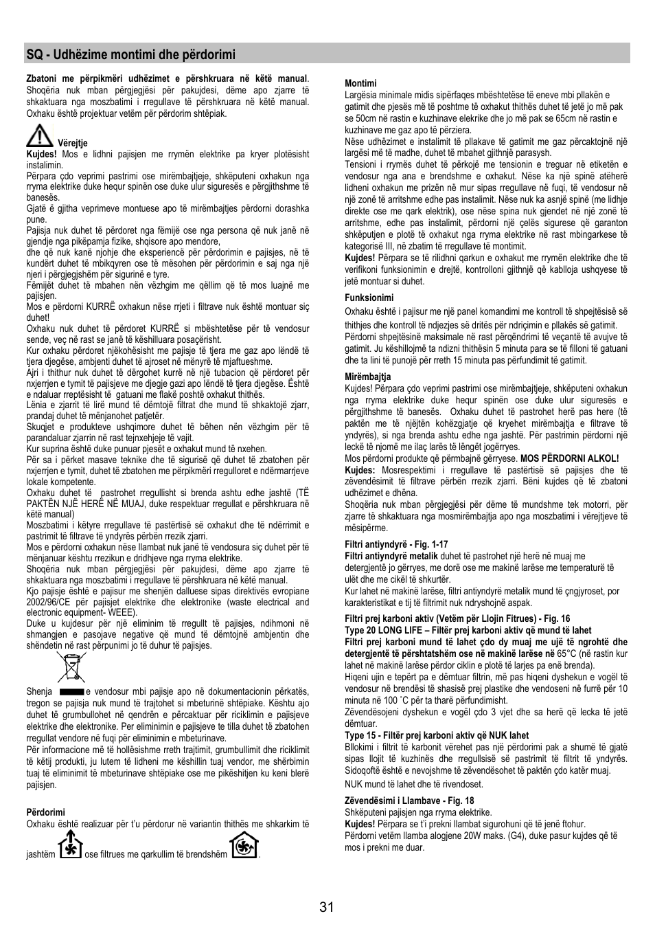 Sq - udhëzime montimi dhe përdorimi | Zanussi ZHC 6244 User Manual | Page 31 / 40