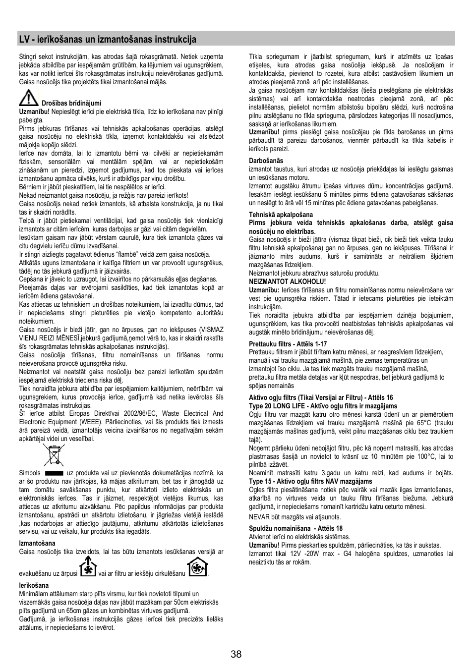 Lv - ierīkošanas un izmantošanas instrukcija | Zanussi ZHC 6244 User Manual | Page 38 / 40