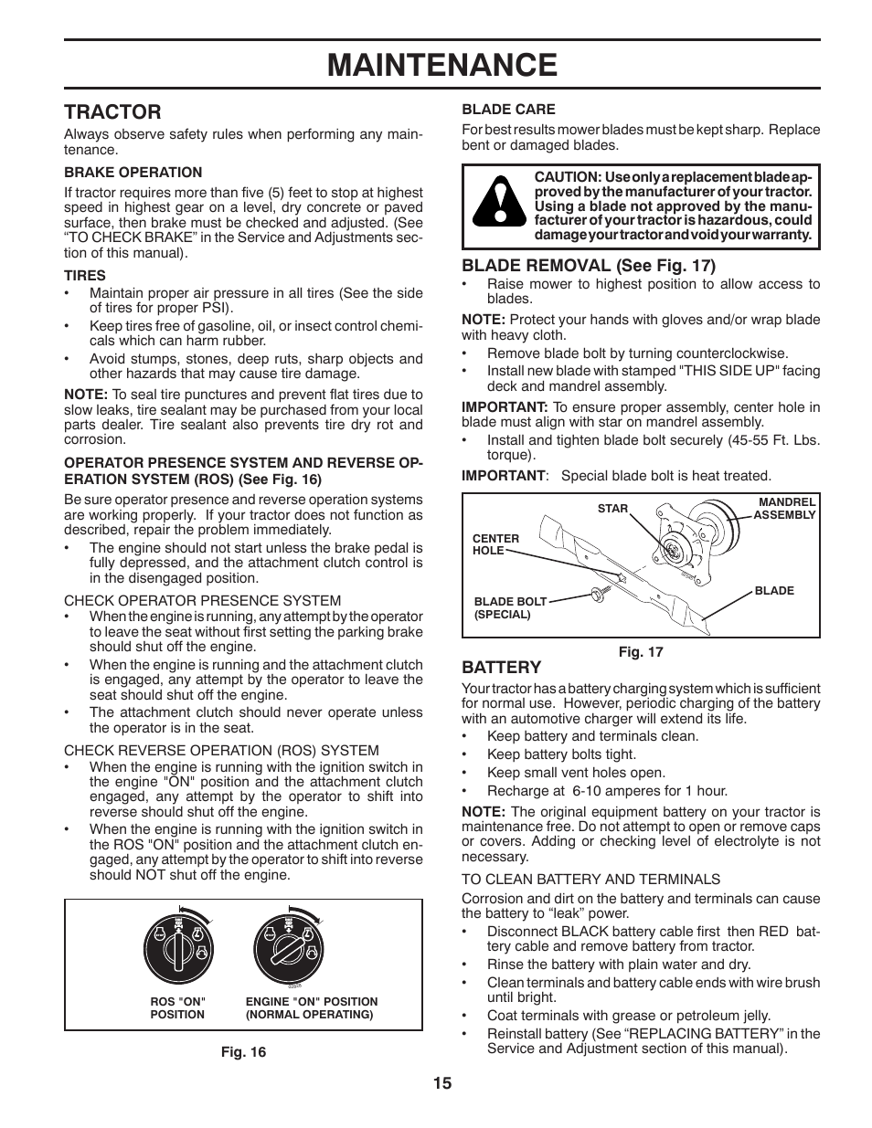 Maintenance, Tractor | McCulloch 96041018001 User Manual | Page 15 / 28