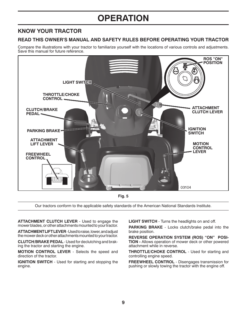 Operation, Know your tractor | McCulloch 96041018001 User Manual | Page 9 / 28