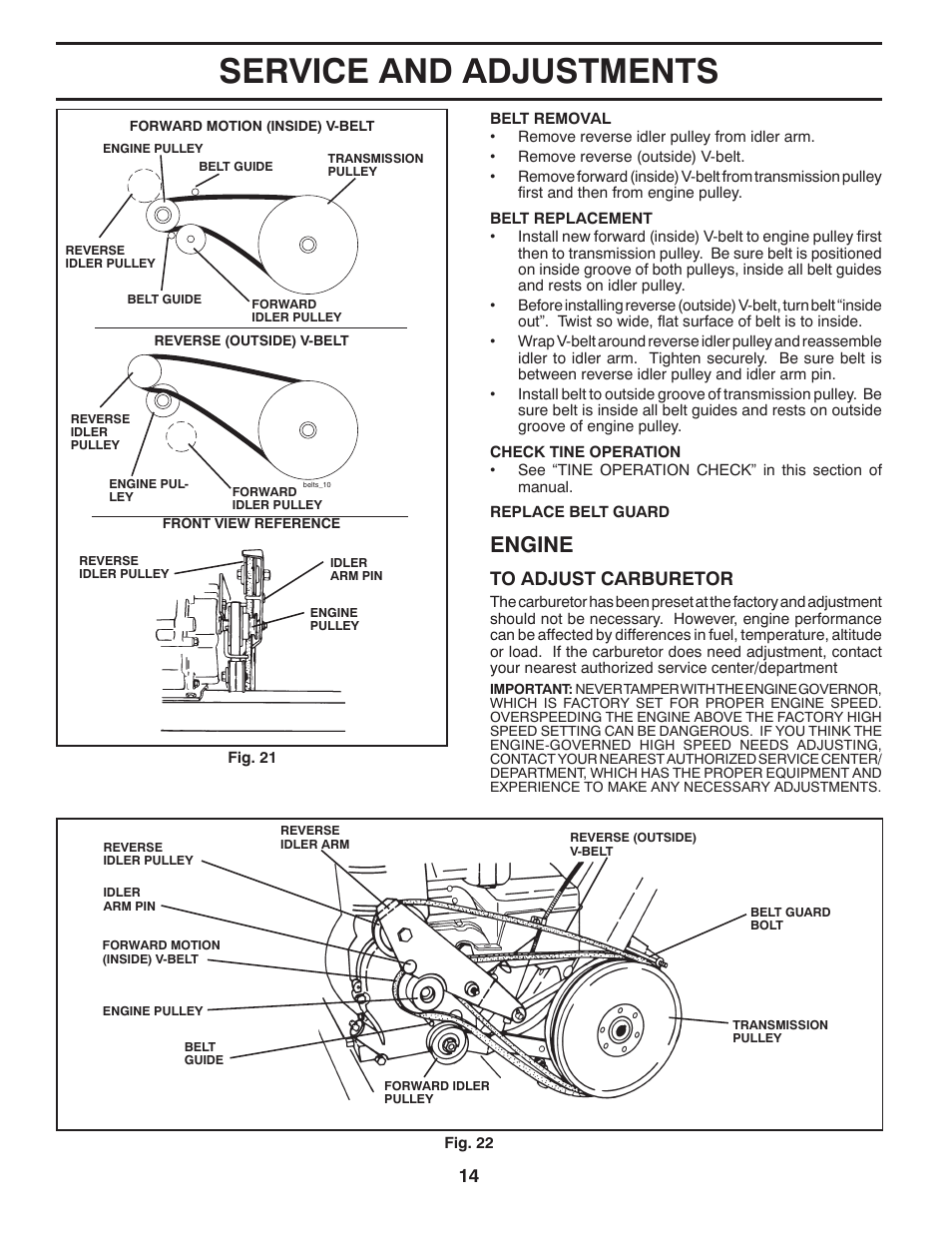 Service and adjustments, Engine | McCulloch 532 43 36-95 User Manual | Page 14 / 18