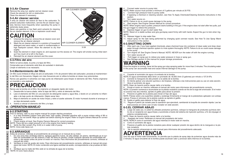 Caution, Precaucion, Warning | Advertencia, Operation-manejo | McCulloch FH2801 User Manual | Page 10 / 15
