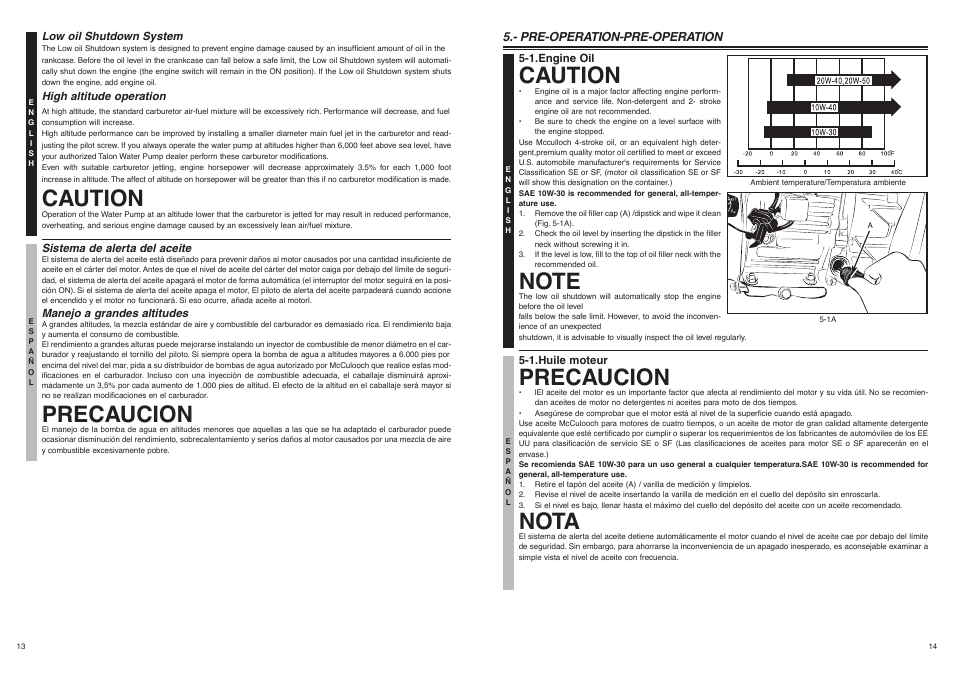 Caution, Precaucion, Nota | McCulloch FH2801 User Manual | Page 8 / 15