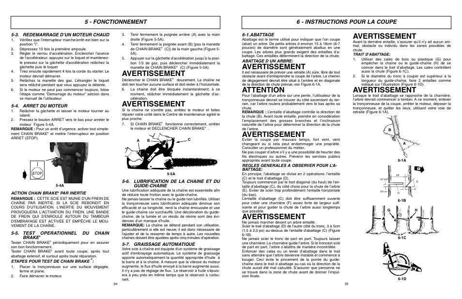 Avertissement, Attention, 6 - instructions pour la coupe | 5 - fonctionnement | McCulloch MXC1640DK User Manual | Page 18 / 36