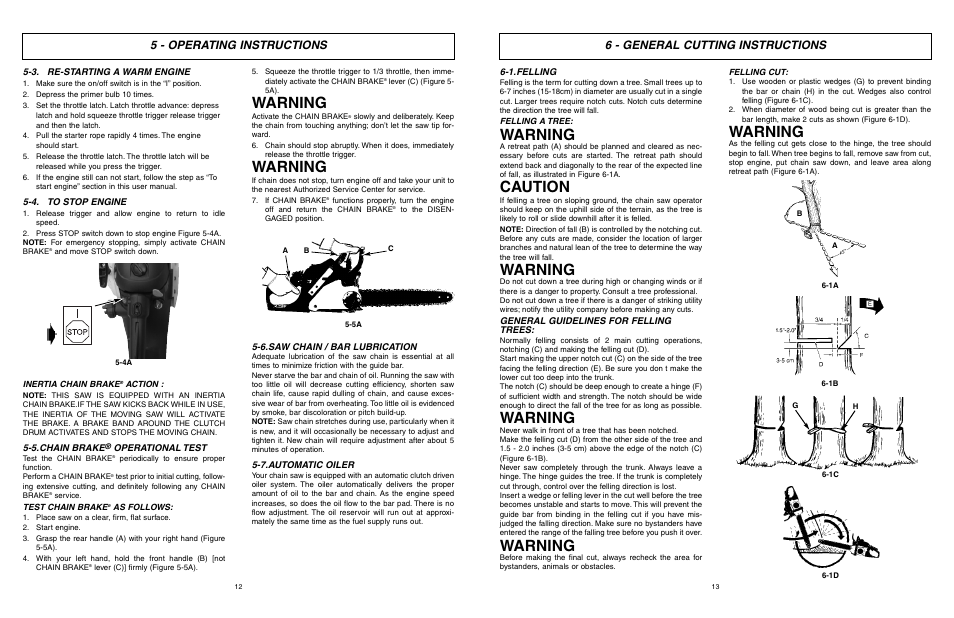 Warning, Caution, 5 - operating instructions | 6 - general cutting instructions | McCulloch MXC1640DK User Manual | Page 7 / 36