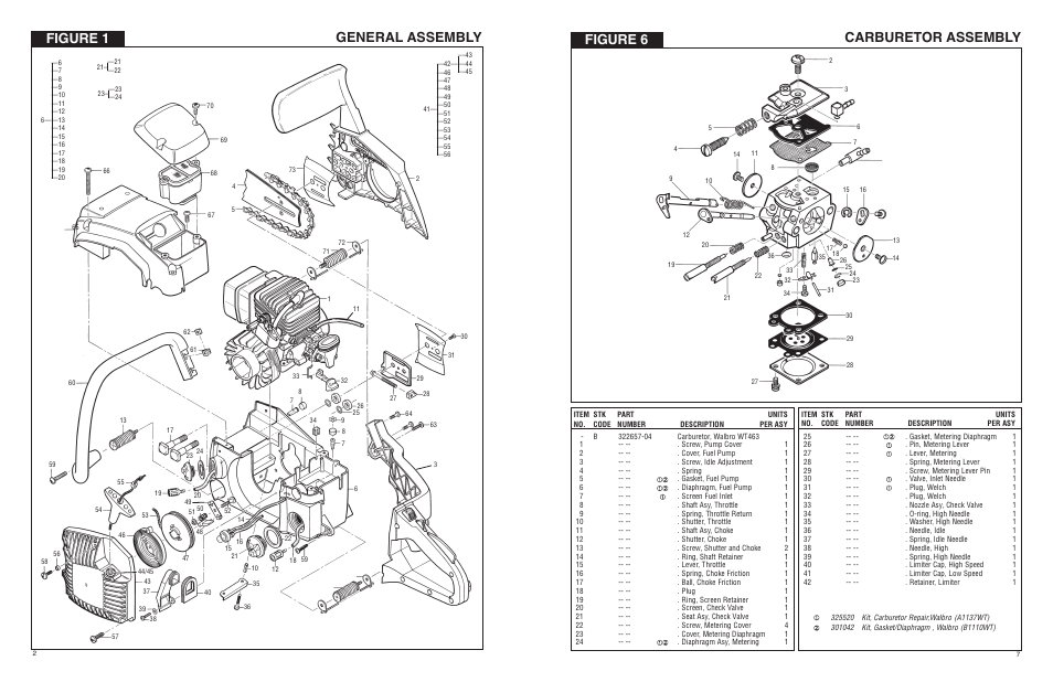 General assembly figure 1, Figure 6 carburetor assembly | McCulloch ELP-3000 User Manual | Page 2 / 8