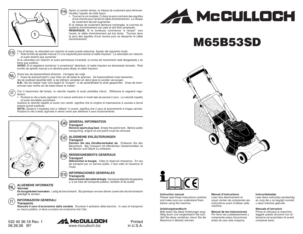McCulloch M65B53SD User Manual | 10 pages