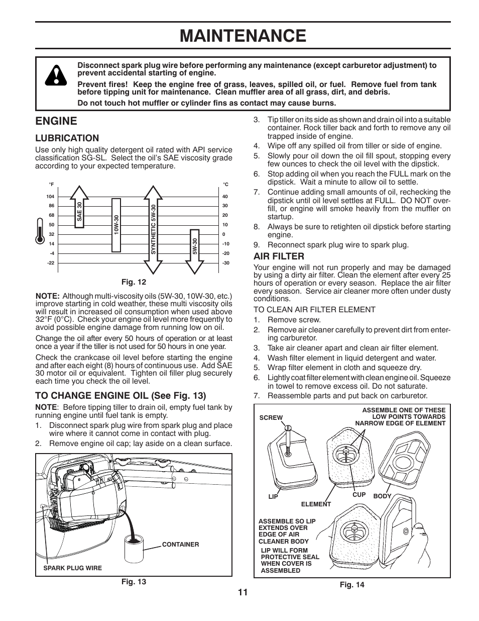 Maintenance, Engine, Lubrication | Air filter | McCulloch MC550 User Manual | Page 11 / 22