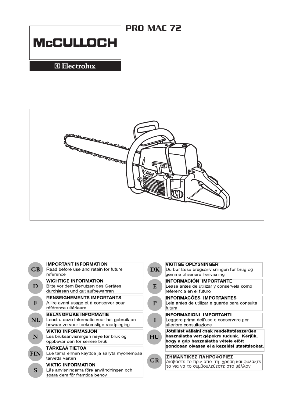 McCulloch PRO MAC 72 User Manual | 15 pages