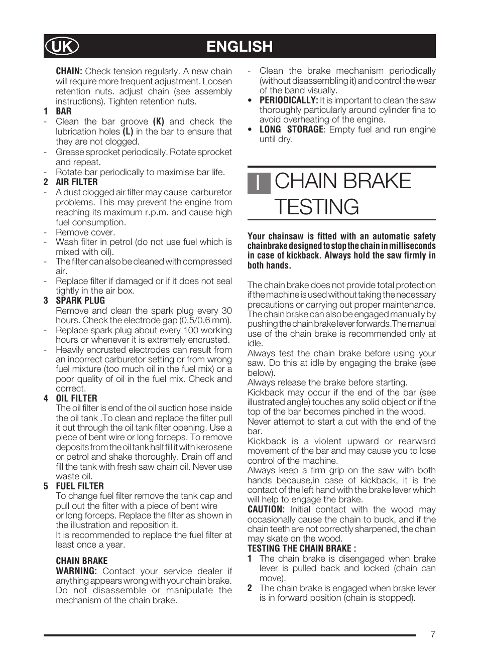 Chain brake testing, English | McCulloch PRO MAC 72 User Manual | Page 12 / 15