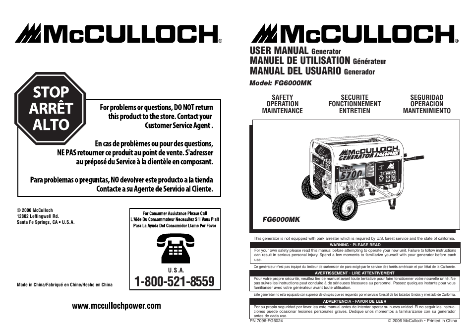 McCulloch FG6000MK User Manual | 27 pages