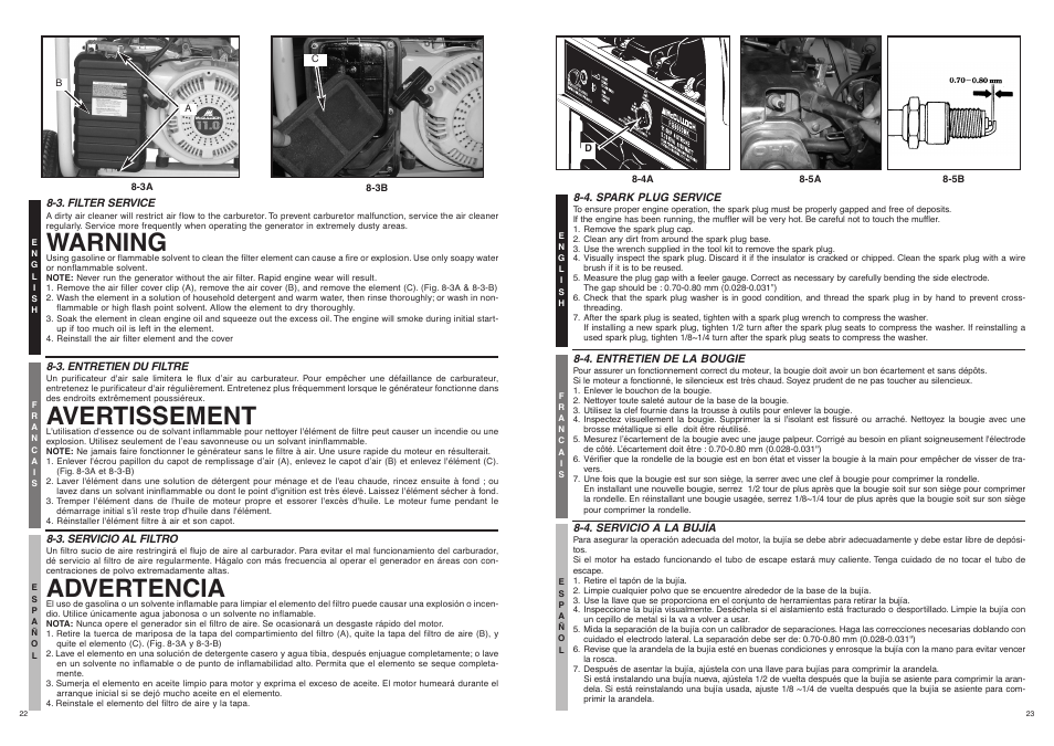Warning, Avertissement, Advertencia | McCulloch FG6000MK User Manual | Page 12 / 27