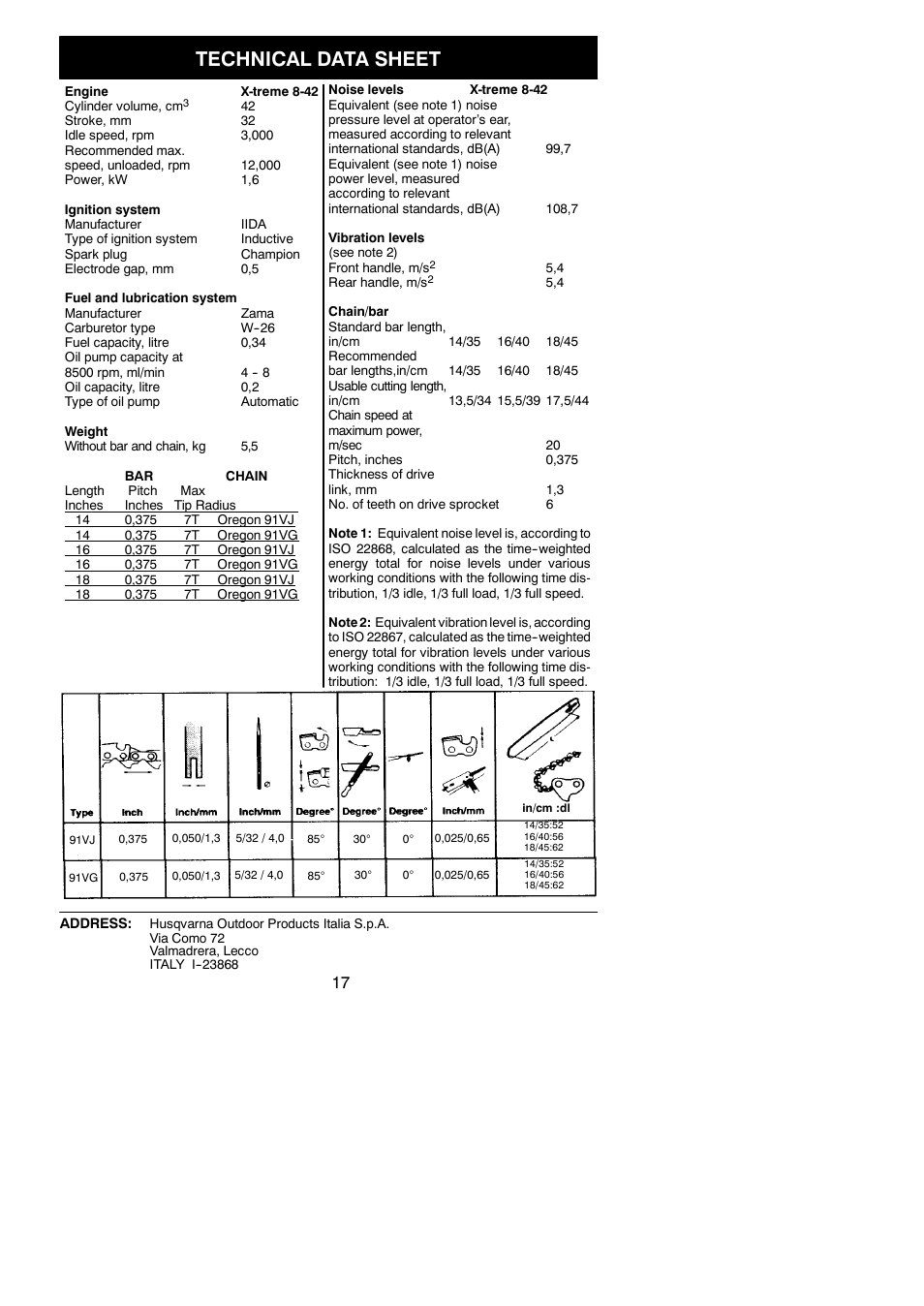 Technical data sheet | McCulloch XTREME Aug-42 User Manual | Page 17 / 17