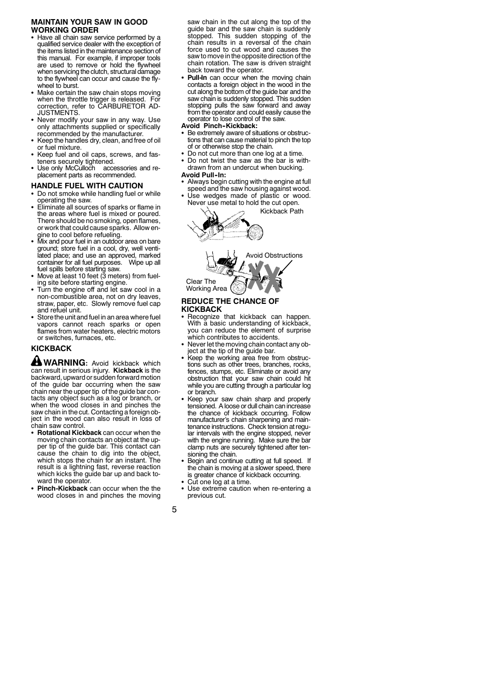Warning | McCulloch XTREME Aug-42 User Manual | Page 5 / 17