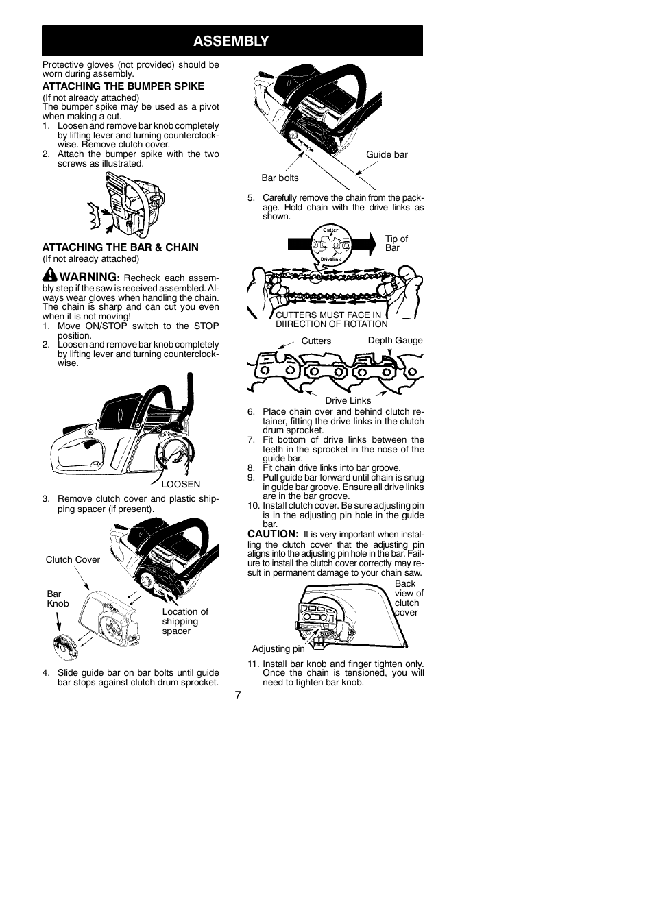 Assembly, Warning | McCulloch XTREME Aug-42 User Manual | Page 7 / 17