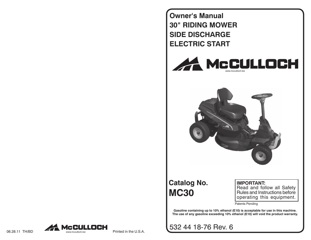 McCulloch MC30 User Manual | 22 pages