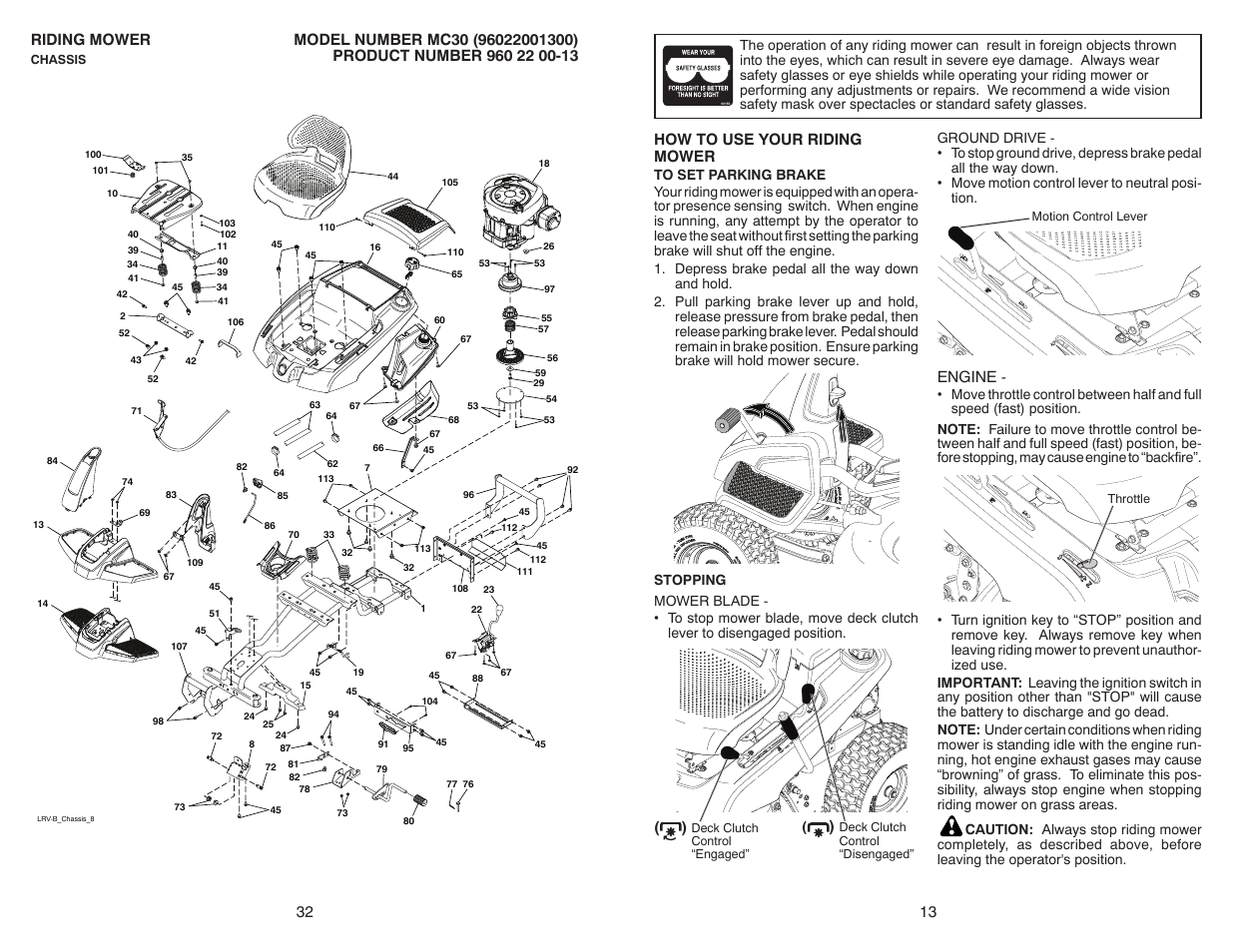 How to use your riding mower, Engine | McCulloch MC30 User Manual | Page 13 / 22