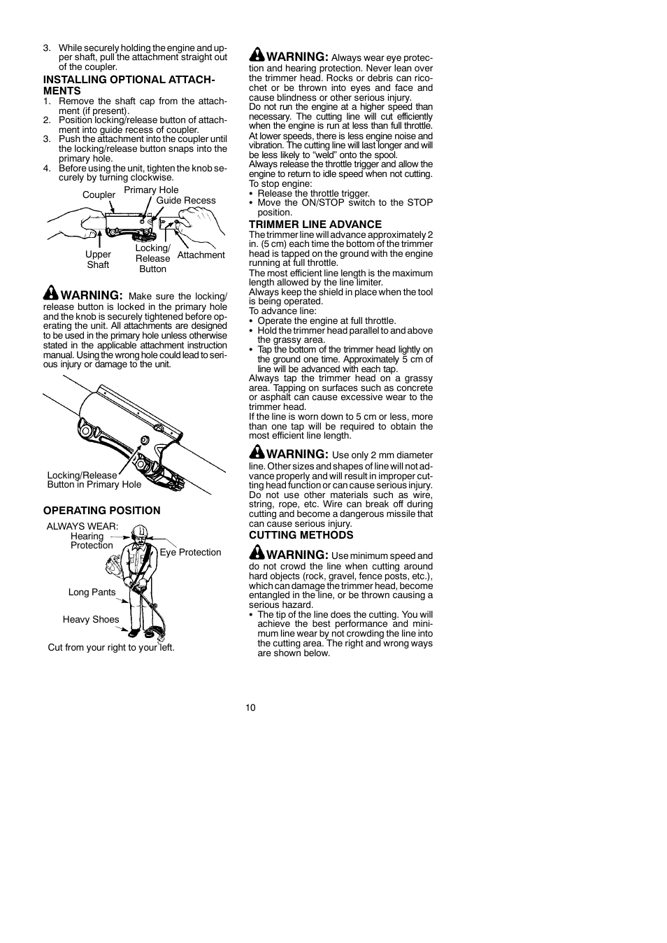 Warning | McCulloch 250CXL User Manual | Page 10 / 16