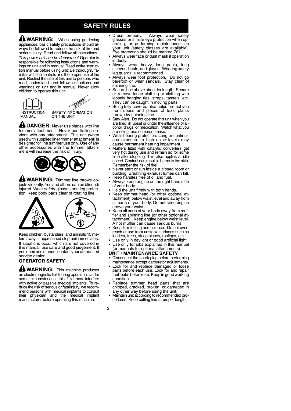 Safety rules, Warning, Danger | McCulloch 250CXL User Manual | Page 3 / 16