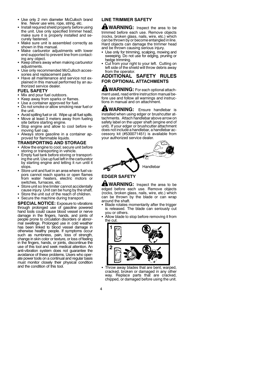 Warning, Additional safety rules | McCulloch 250CXL User Manual | Page 4 / 16