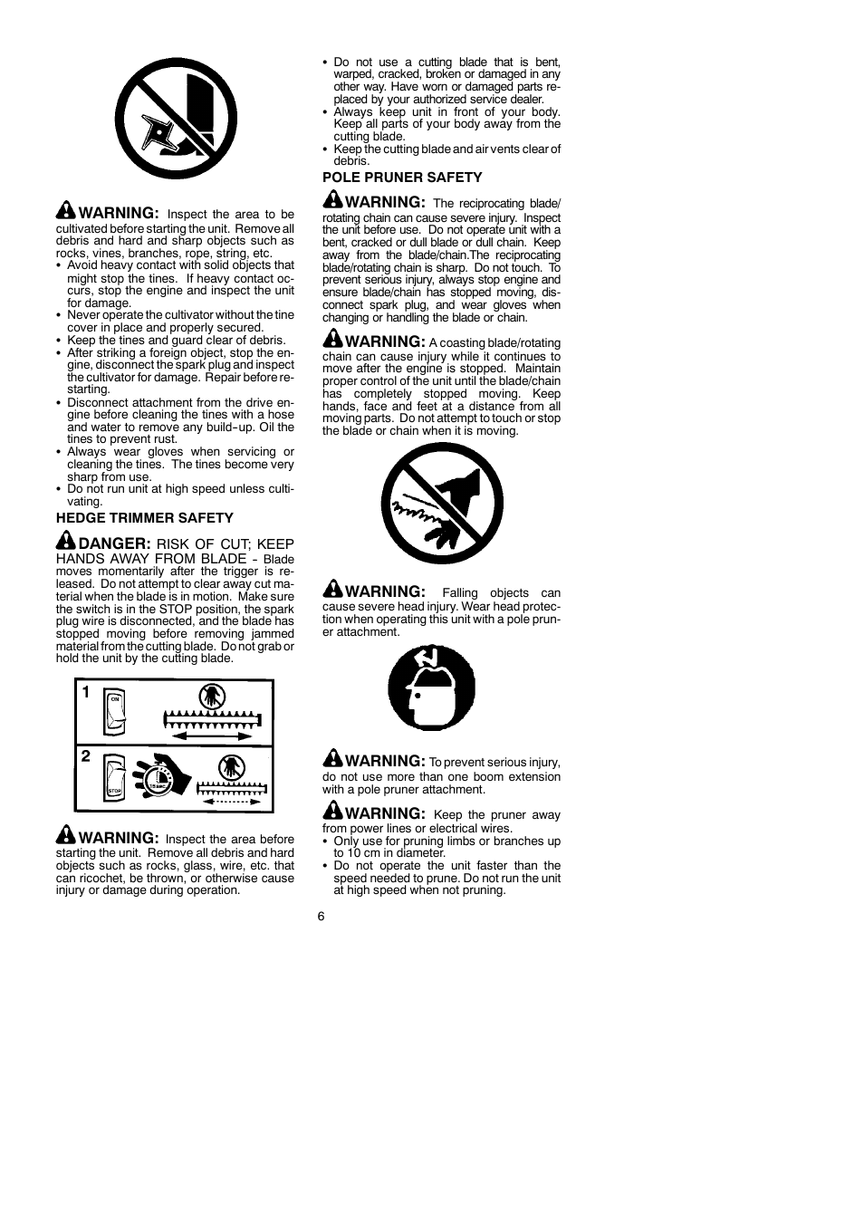 Warning, Danger | McCulloch 250CXL User Manual | Page 6 / 16