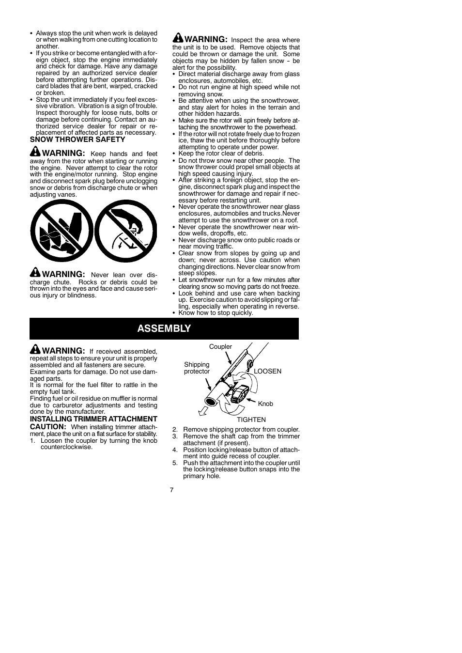 Assembly, Warning | McCulloch 250CXL User Manual | Page 7 / 16