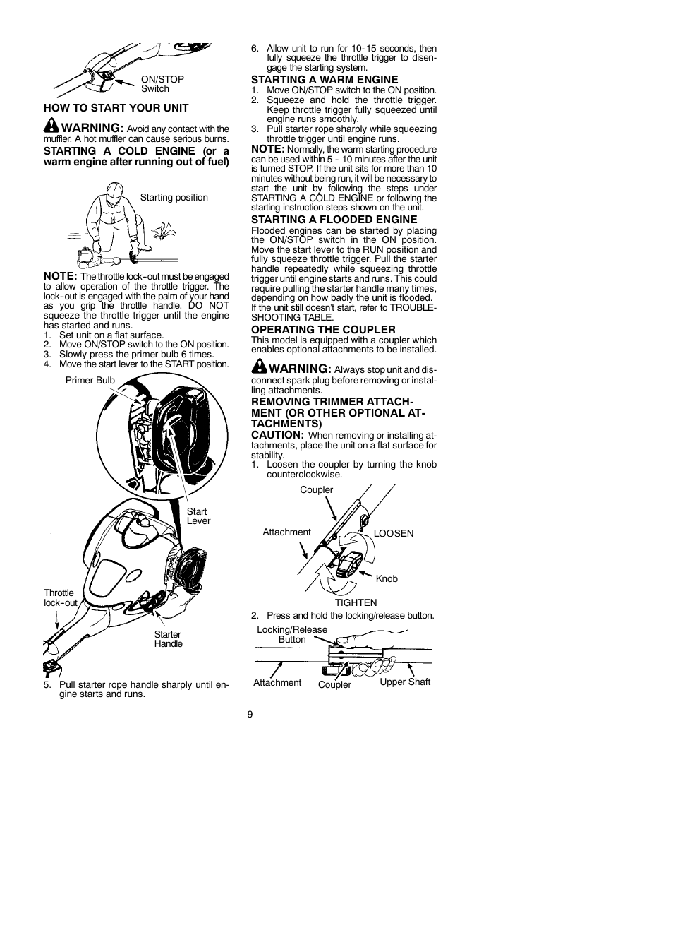 Warning | McCulloch 250CXL User Manual | Page 9 / 16