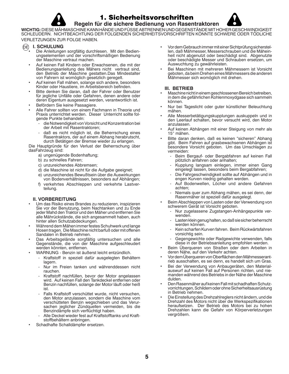 Sicherheitsvorschriften | McCulloch 96041009101 User Manual | Page 5 / 76