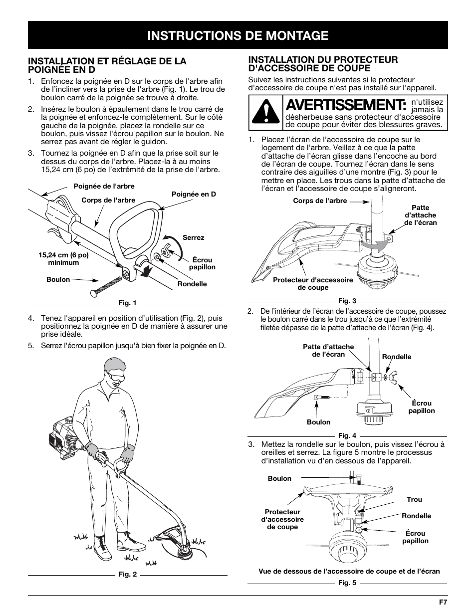 Avertissement, Instructions de montage | McCulloch MT700 User Manual | Page 27 / 64