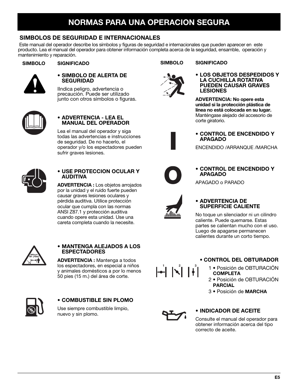 Normas para una operacion segura | McCulloch MT700 User Manual | Page 45 / 64