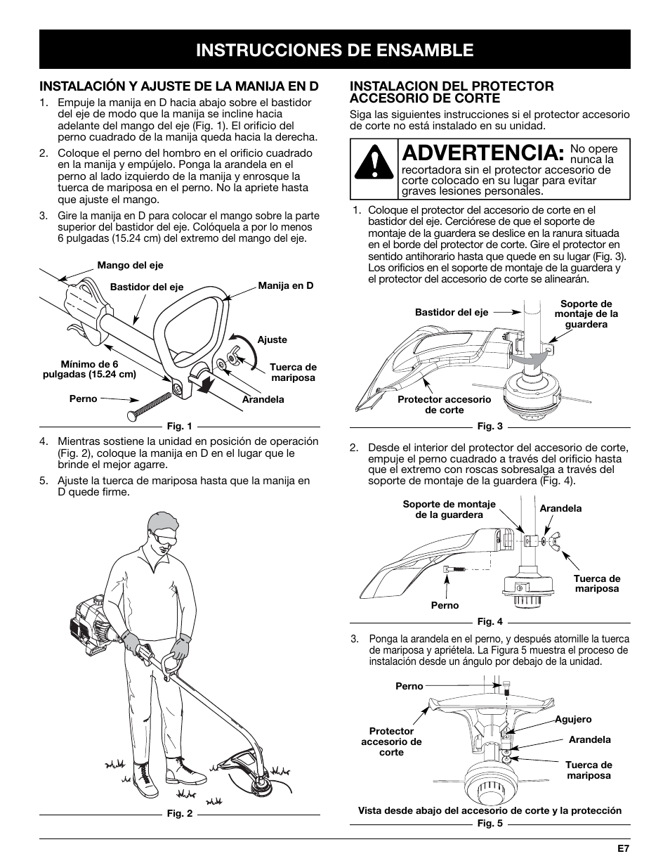 Advertencia, Instrucciones de ensamble | McCulloch MT700 User Manual | Page 47 / 64