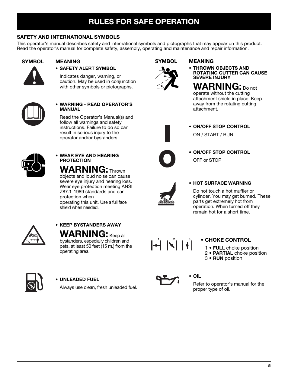 Warning, Rules for safe operation | McCulloch MT700 User Manual | Page 5 / 64